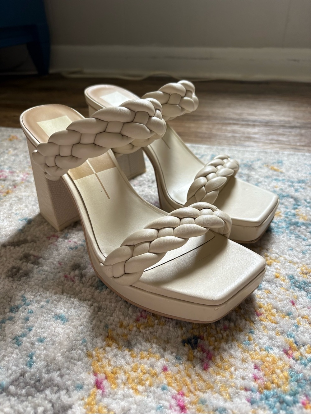 Dolce Vita Braided Strap Cream Platform Heeled Sandals - Women's
